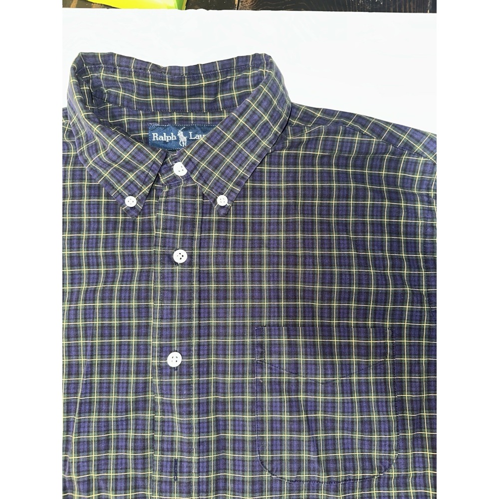 Ralph Lauren‎ Classic Fit Plaid Button Down Shirt Mens XL Green Blue Preppy